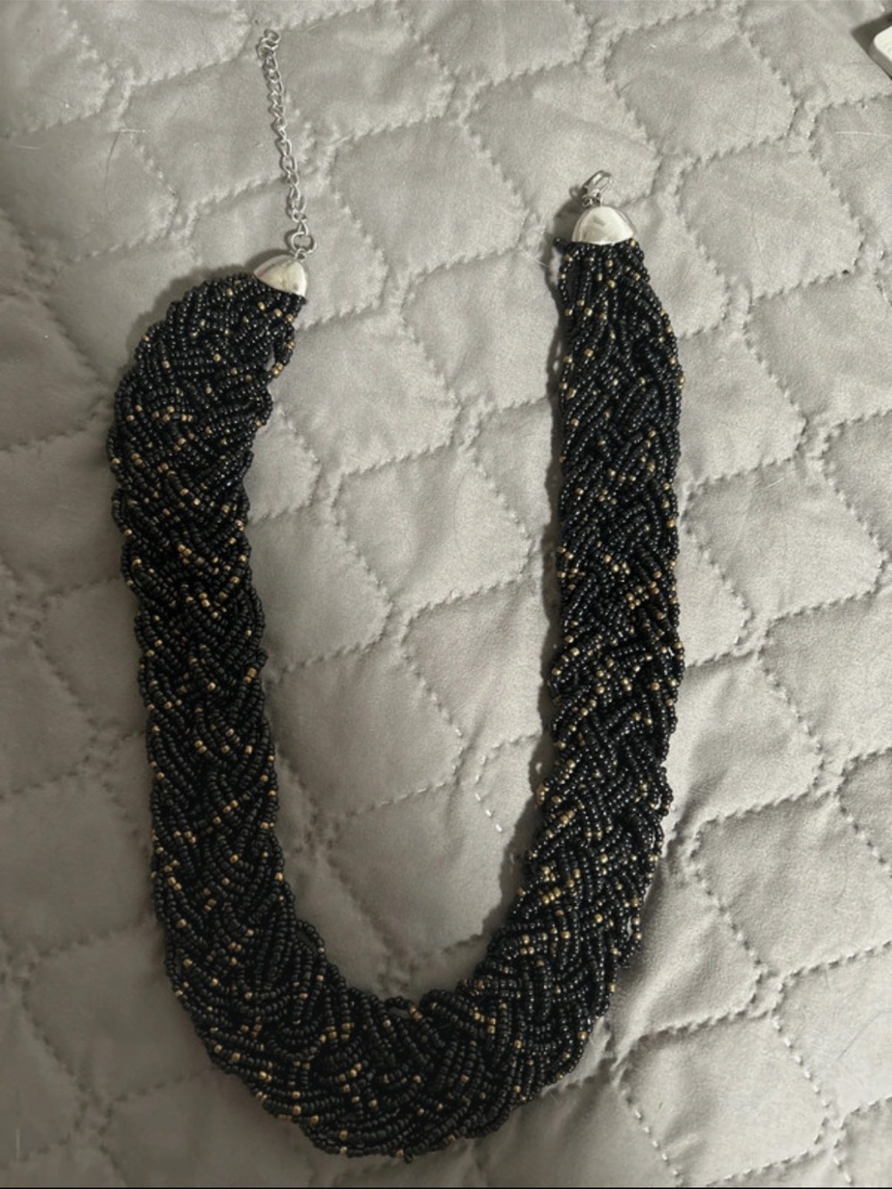 Beaded Braided Statement Necklace - Black and Gold